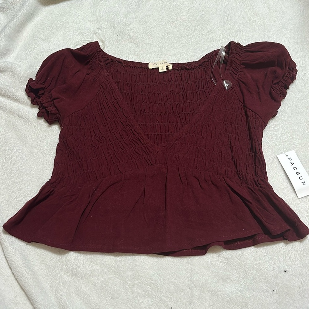 L.A Hearts/Pacsun Maroon Cropped Babydoll Top